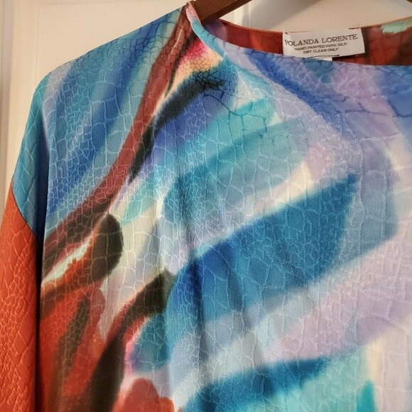 Yolanda Lorente Hand Painted 100% Silk Open Cardigan Jacket Flutter Sleeves S - Picture 3 of 7